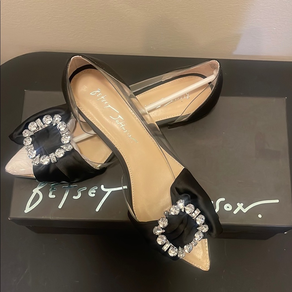 Betsey Johnson Black Satin Bow Flats